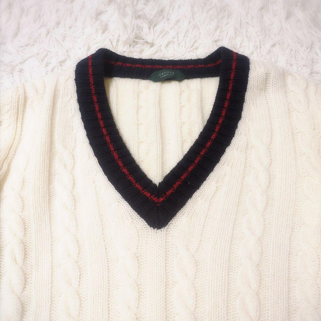 ザノーネ　メンズ　チルデンニット　ケーブルニット　サイズ48　Lサイズ相当