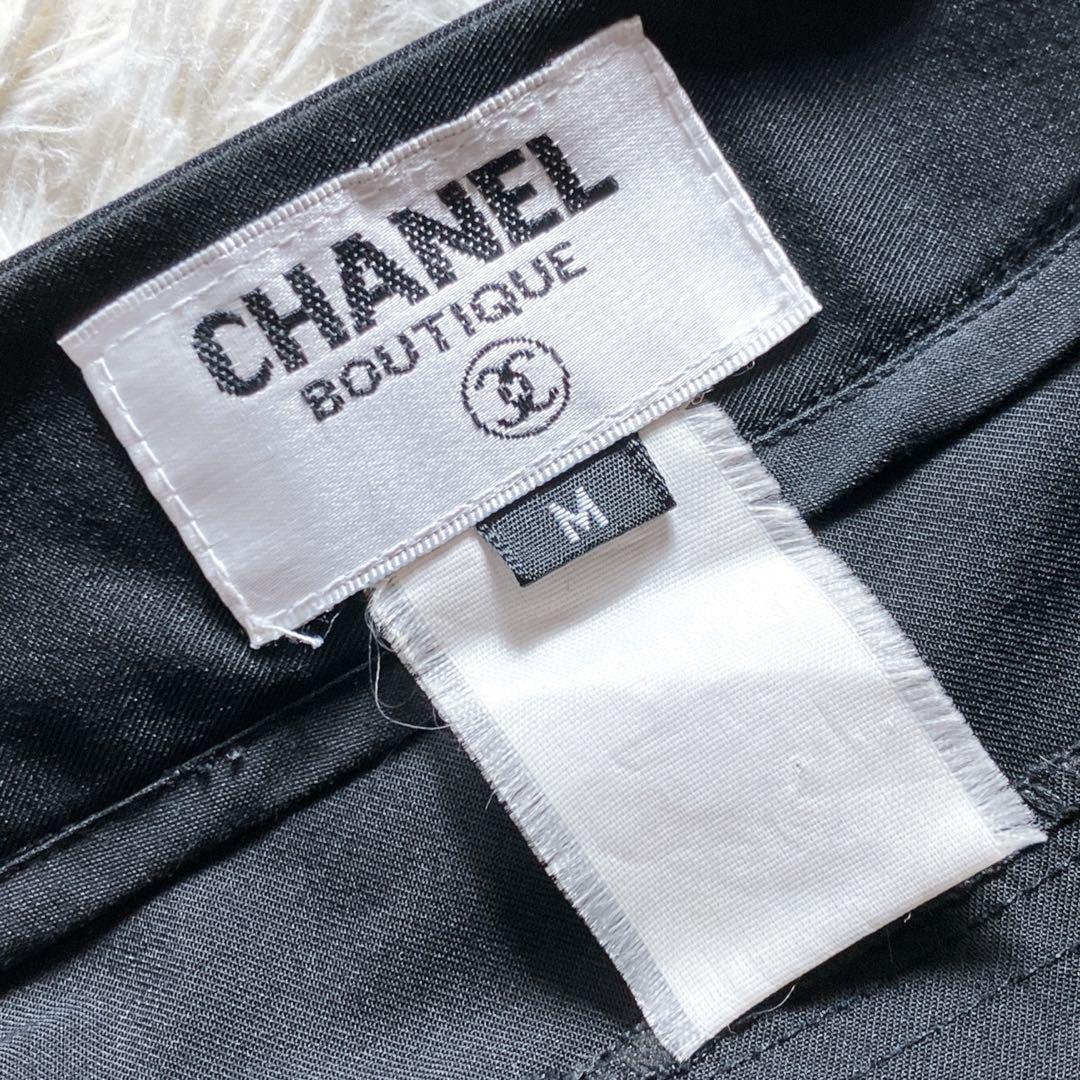 シャネル ストレッチ ロゴ金具 ココ刺繍 美シルエット パンツ ブラック 黒