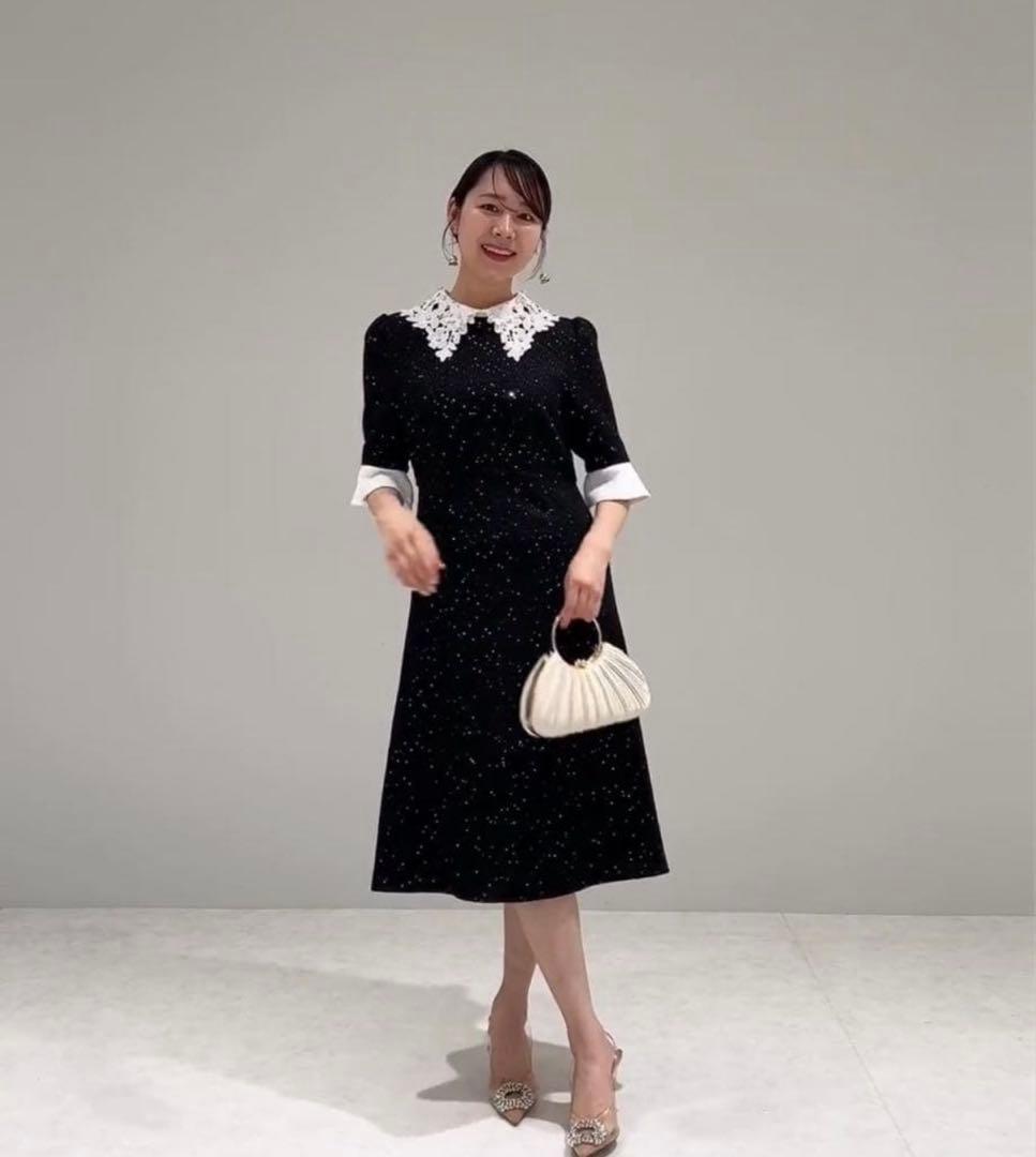 【LEJA】花柄レース　ブラック　パーティードレス