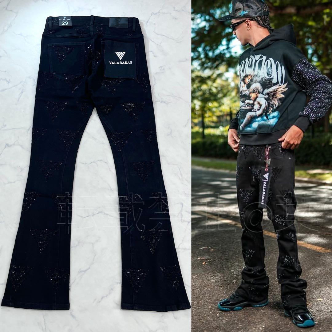 新品バラバサスvalabasas ラインストーンスキニーフレアデニム ビーズ S