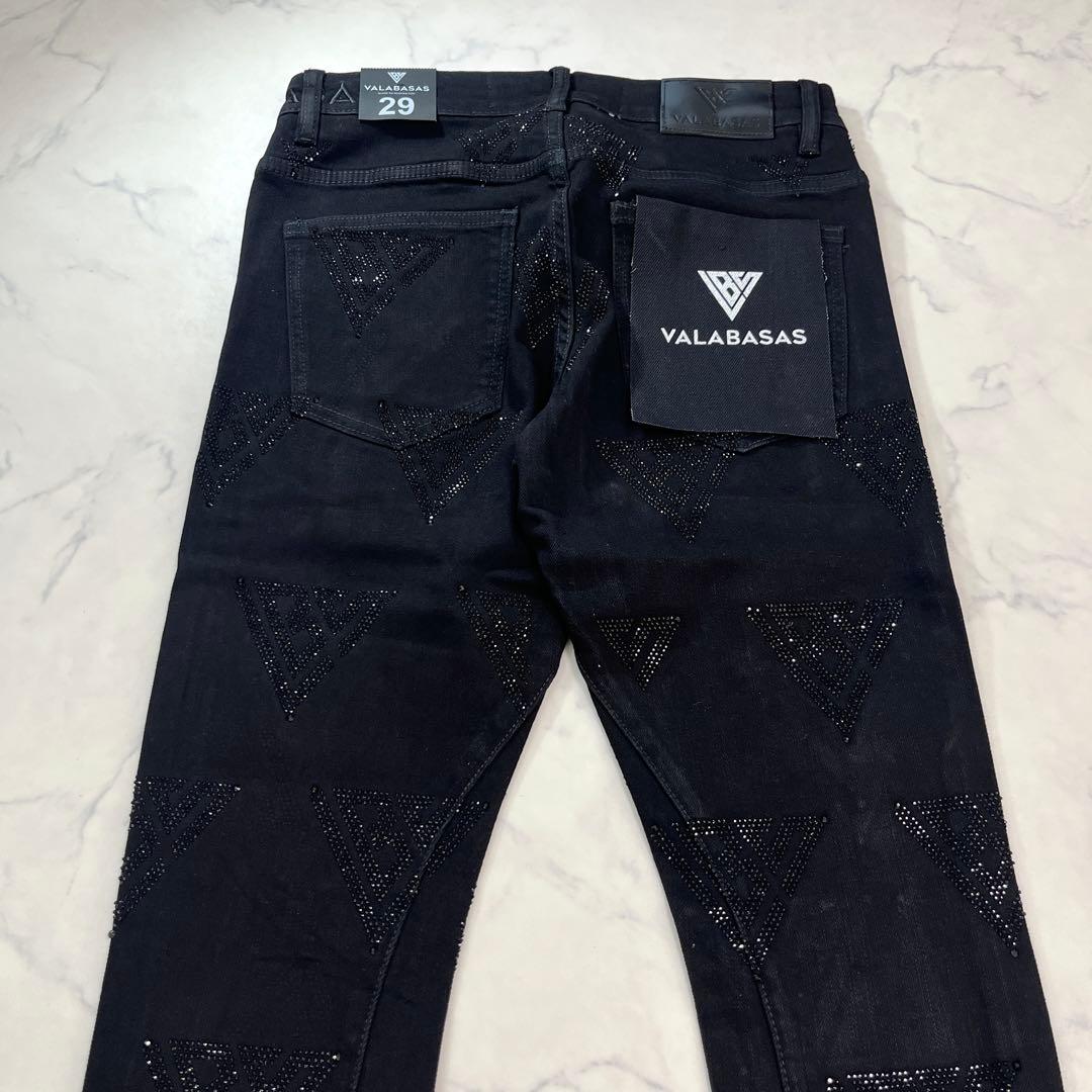 新品バラバサスvalabasas ラインストーンスキニーフレアデニム ビーズ S