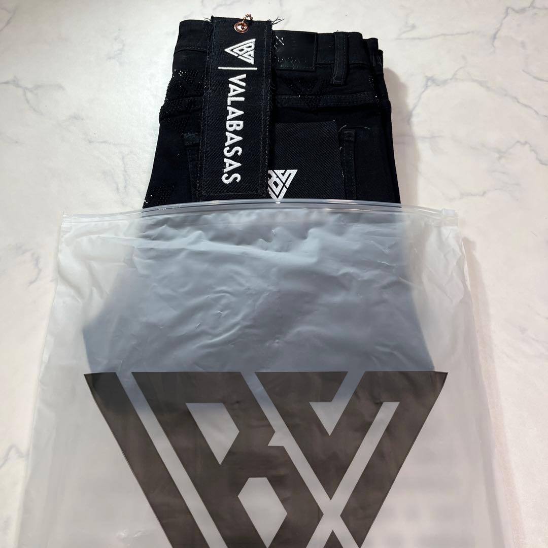 新品バラバサスvalabasas ラインストーンスキニーフレアデニム ビーズ S