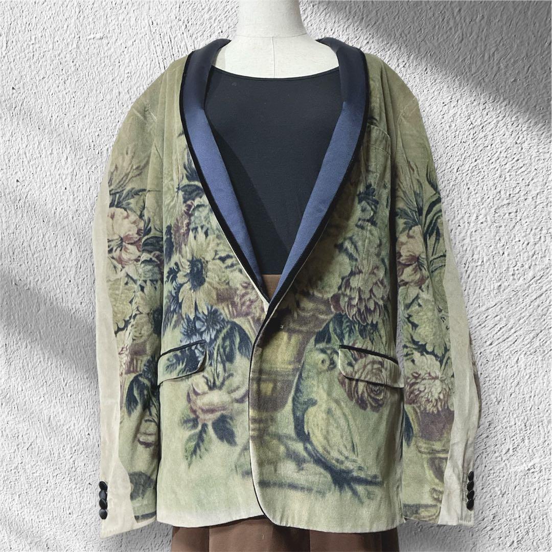 【極美品】D&G ベルベットテーラードジャケット ショールカラー アート 一点物