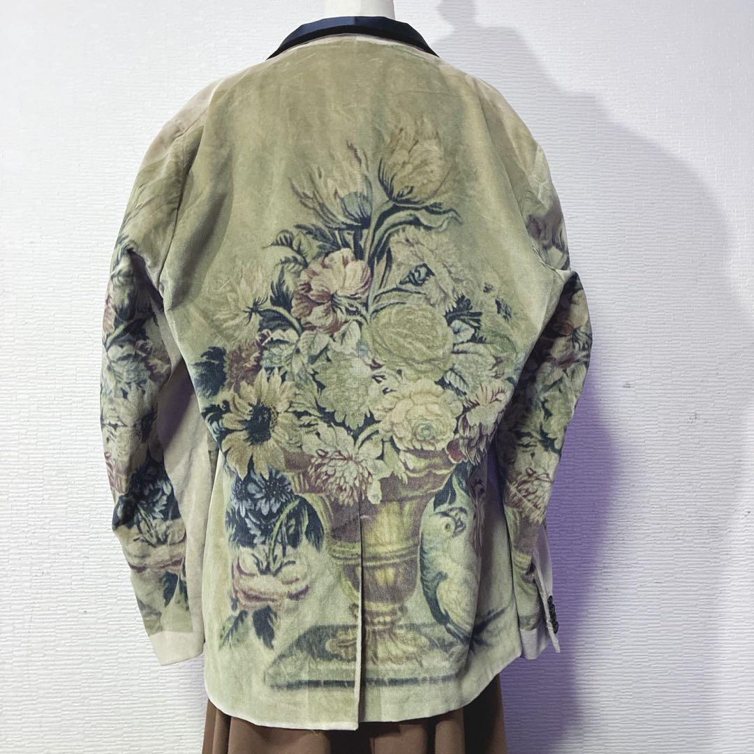 【極美品】D&G ベルベットテーラードジャケット ショールカラー アート 一点物