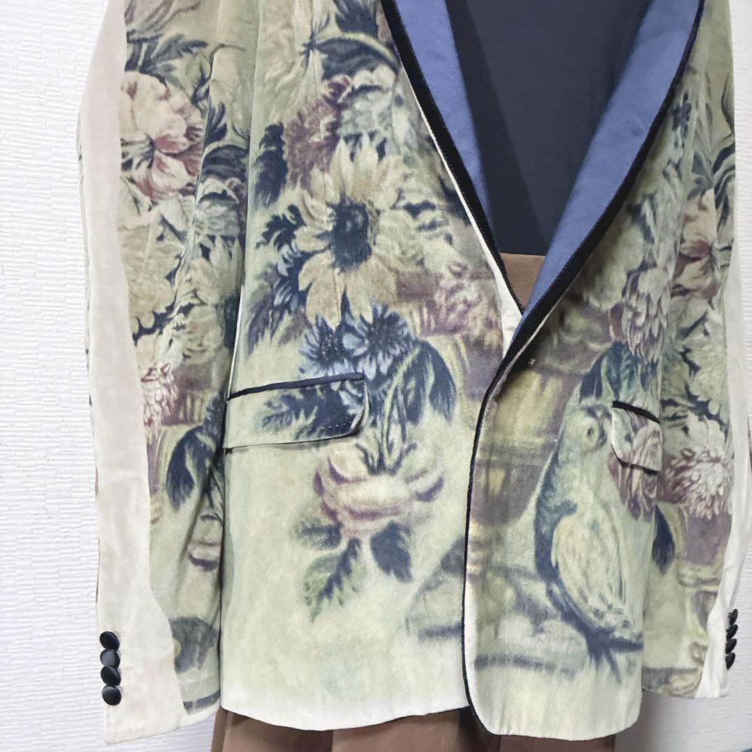 【極美品】D&G ベルベットテーラードジャケット ショールカラー アート 一点物