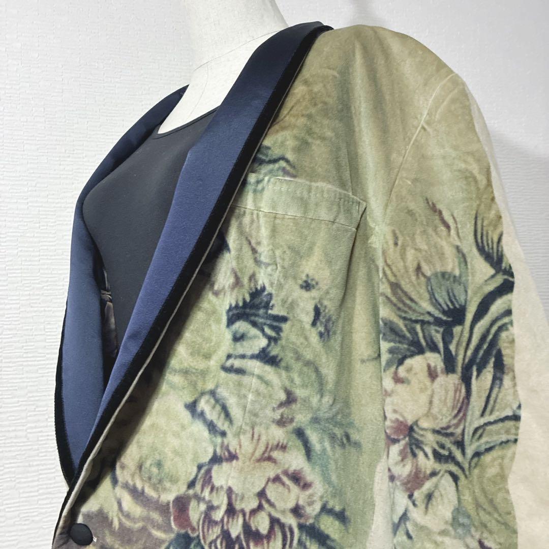 【極美品】D&G ベルベットテーラードジャケット ショールカラー アート 一点物
