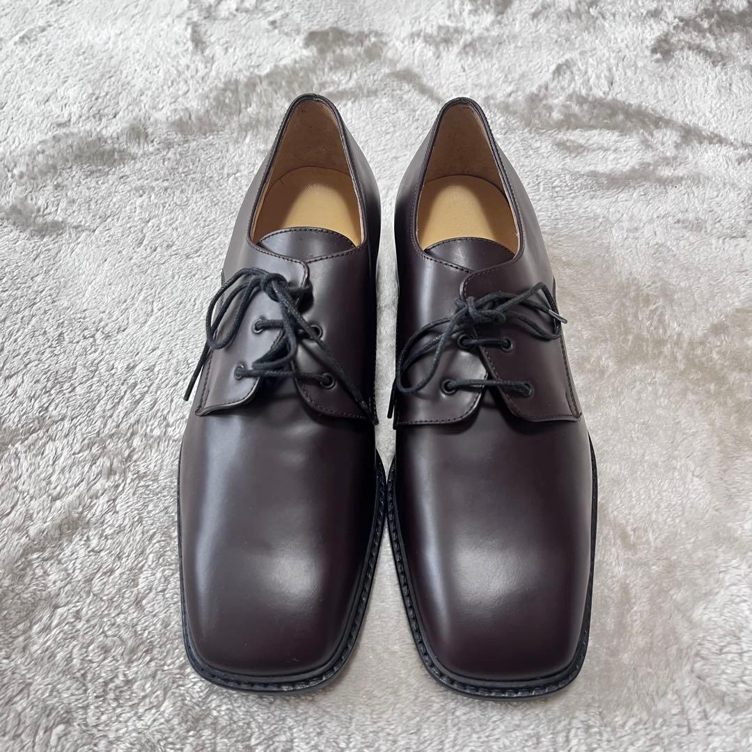 極美品　グッチ　レザー　スクエアトゥ　レースアップ　シューズ　革靴　ブラウン