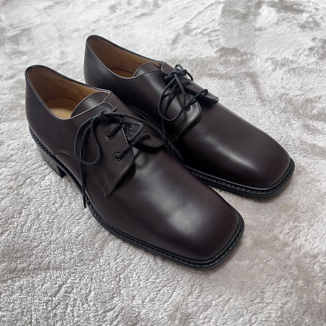 極美品　グッチ　レザー　スクエアトゥ　レースアップ　シューズ　革靴　ブラウン