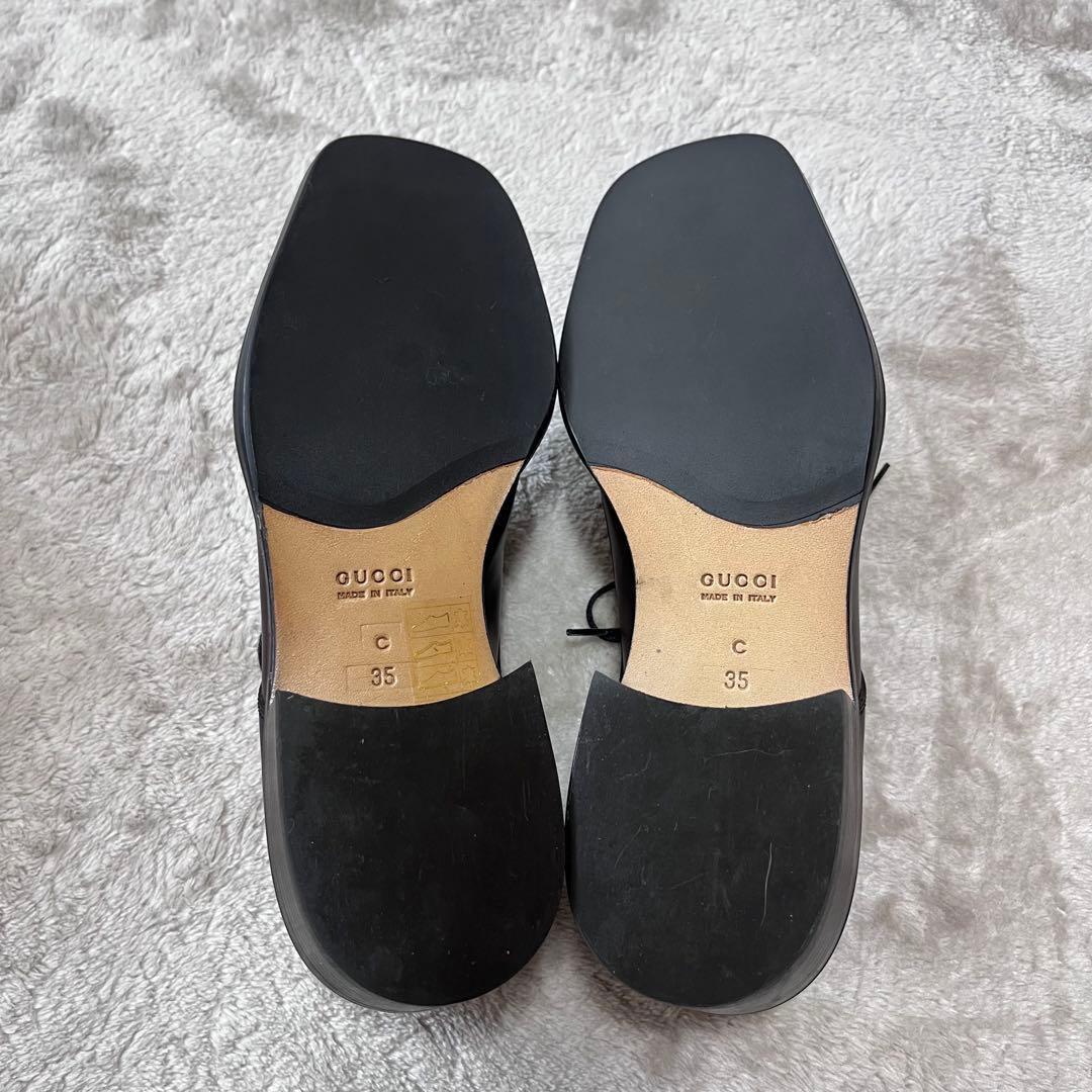 極美品　グッチ　レザー　スクエアトゥ　レースアップ　シューズ　革靴　ブラウン