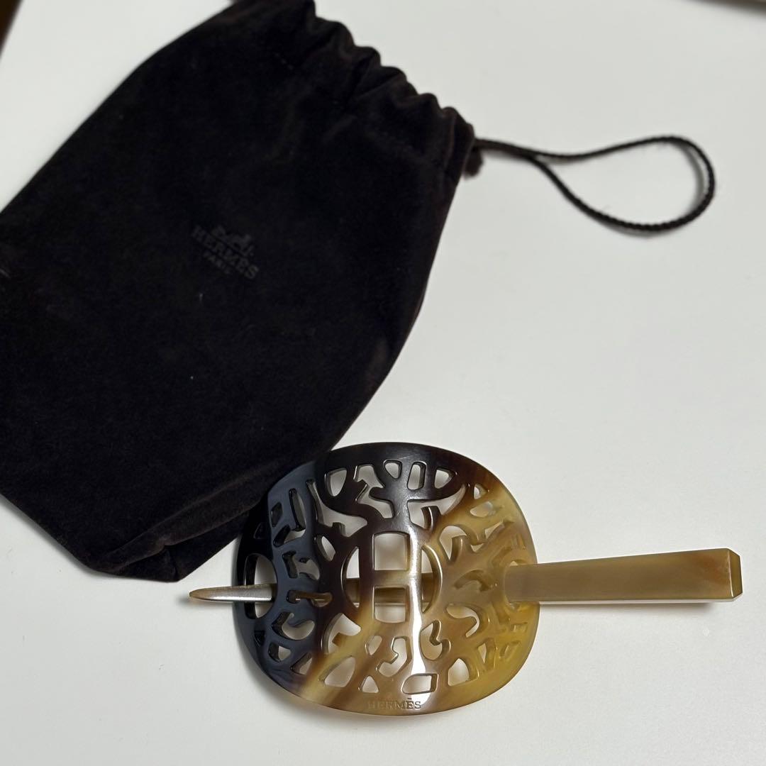 HERMES エルメス バッファローホーン 簪 かんざし ブラウン 茶色