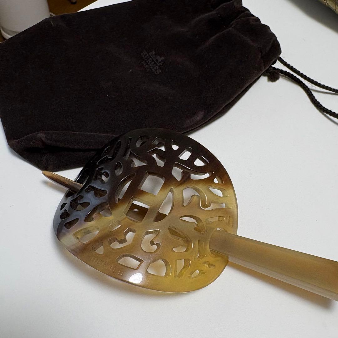 HERMES エルメス バッファローホーン 簪 かんざし ブラウン 茶色