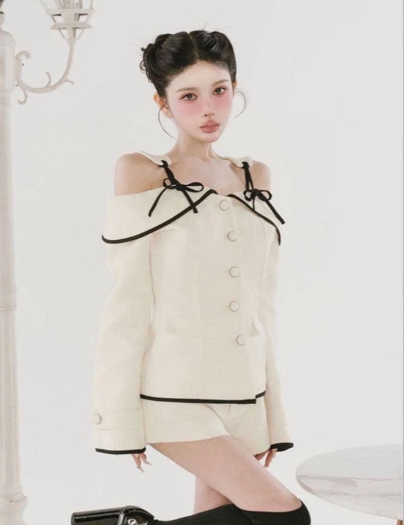 売り切りたい為値下 ダーリッチ ボンディングツイードオフショルチュニック S