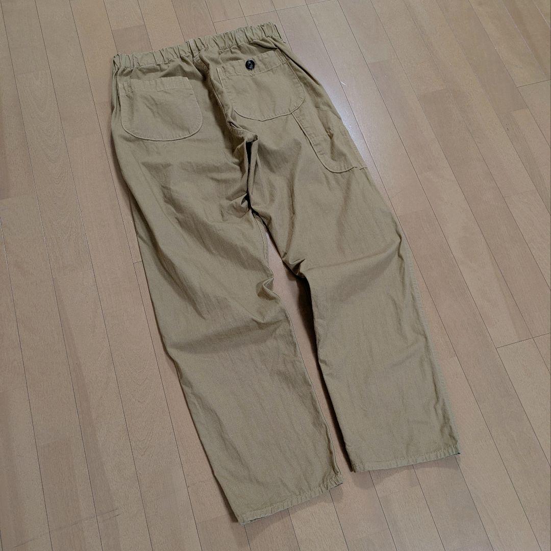 オアスロウ フレンチワークパンツ M ヘリンボーンボタンフライ カーキ日本製