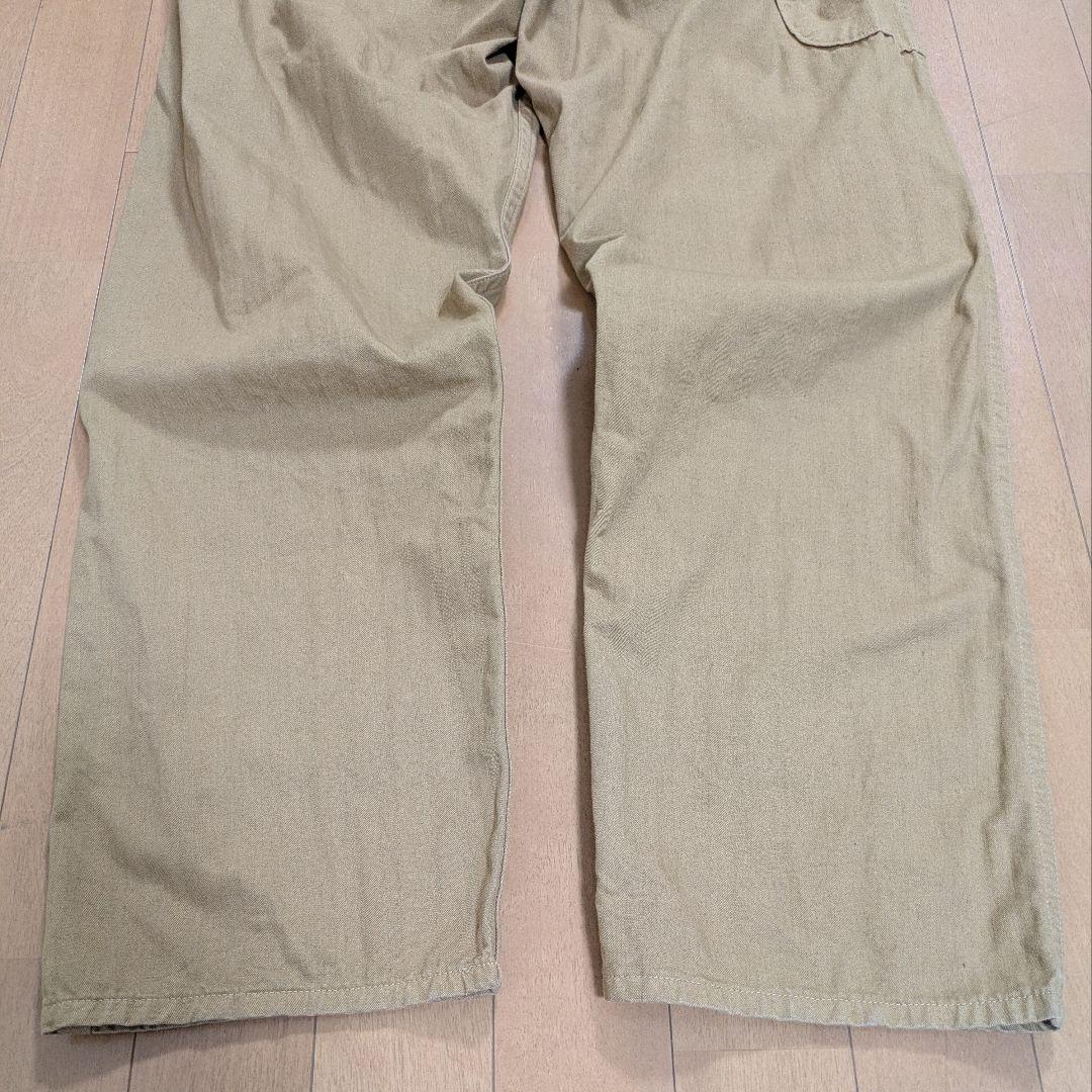 オアスロウ フレンチワークパンツ M ヘリンボーンボタンフライ カーキ日本製