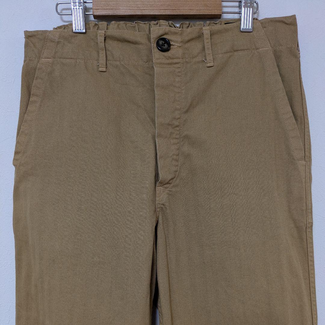オアスロウ フレンチワークパンツ M ヘリンボーンボタンフライ カーキ日本製