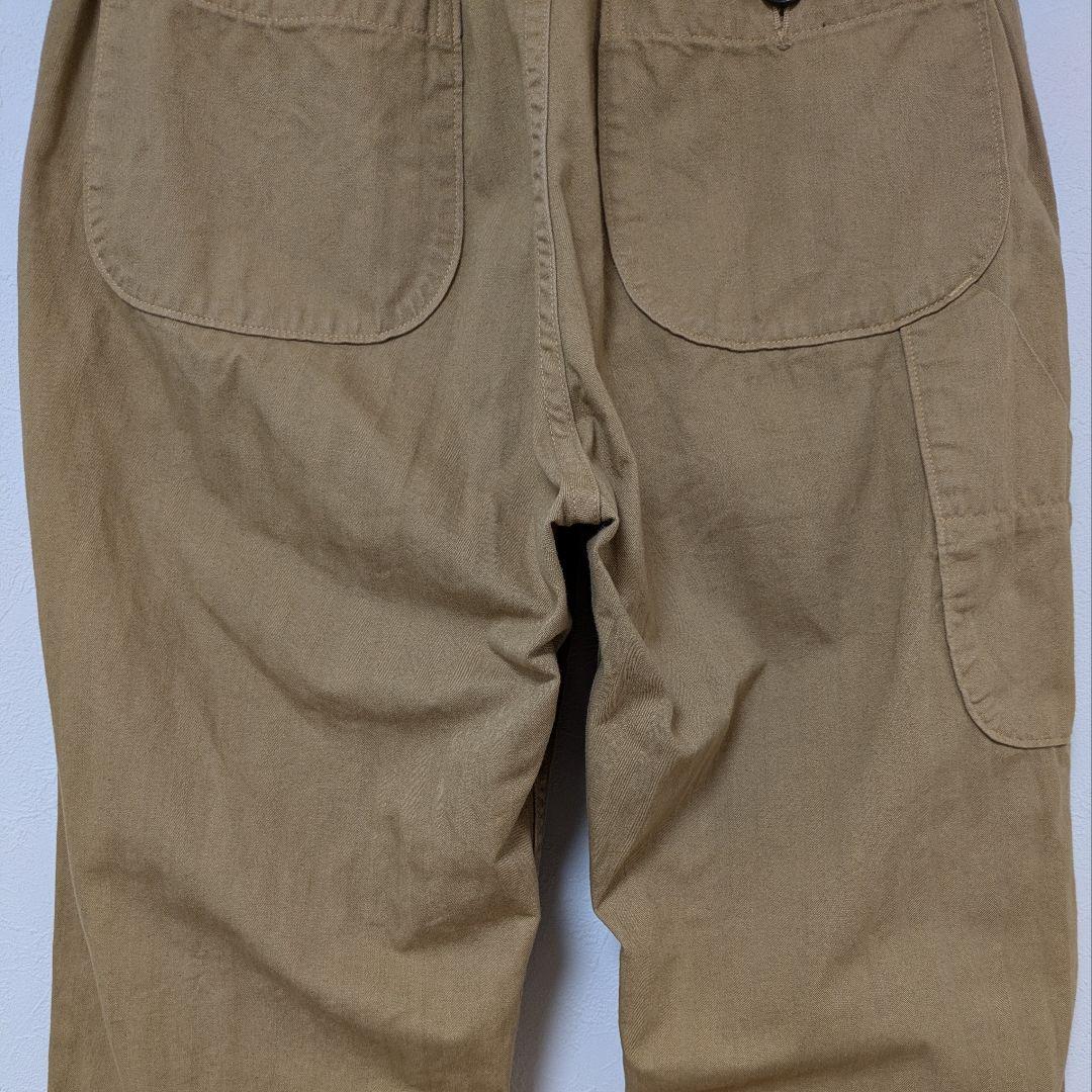 オアスロウ フレンチワークパンツ M ヘリンボーンボタンフライ カーキ日本製
