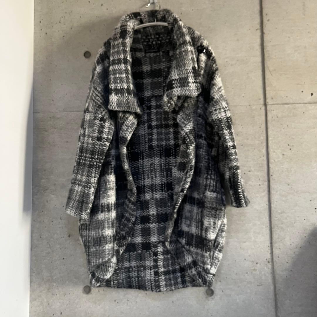 イタリー製MODE FOURRURE Mirano★チェックニット巻き衿コート