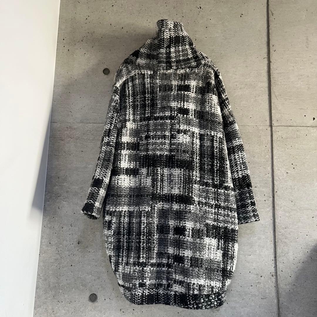 イタリー製MODE FOURRURE Mirano★チェックニット巻き衿コート