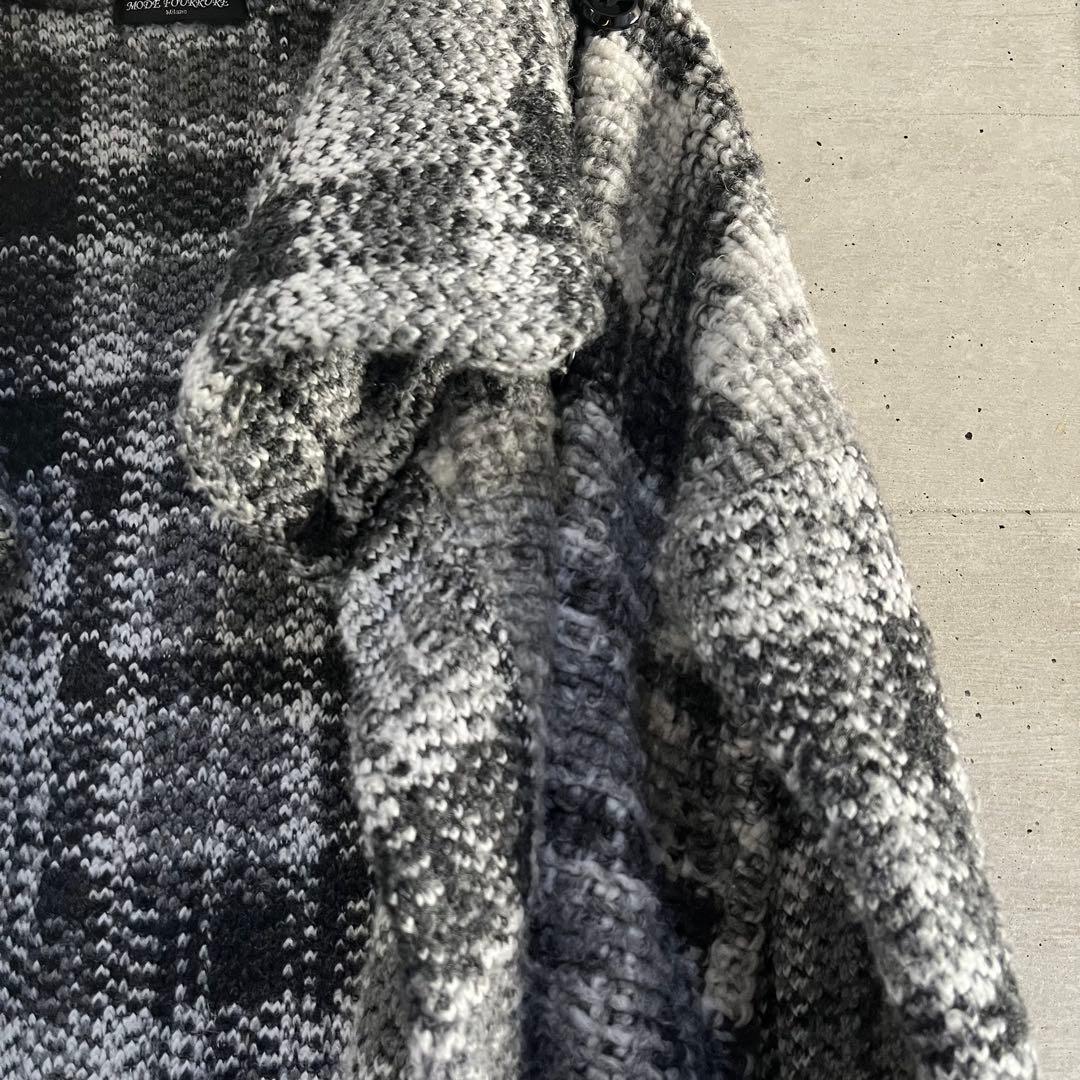 イタリー製MODE FOURRURE Mirano★チェックニット巻き衿コート