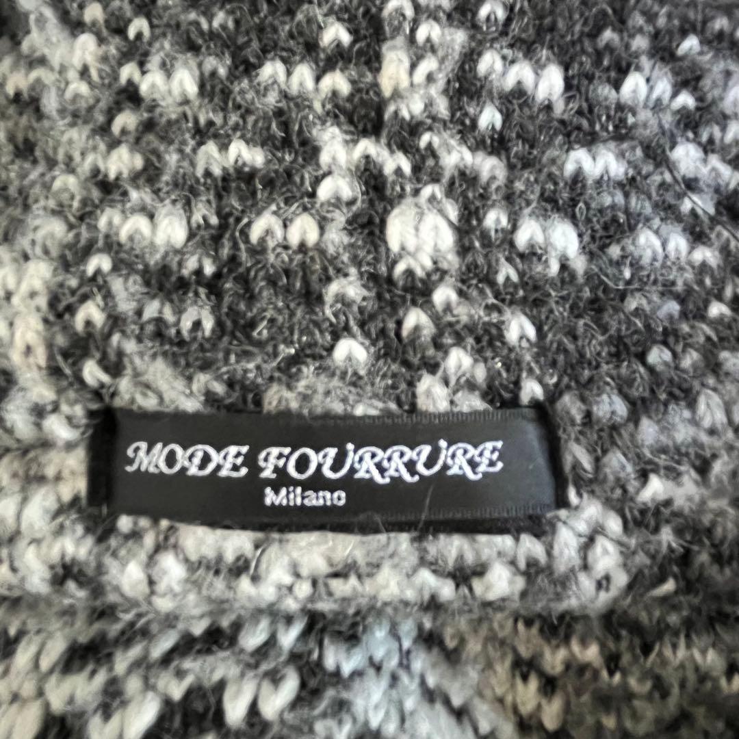 イタリー製MODE FOURRURE Mirano★チェックニット巻き衿コート