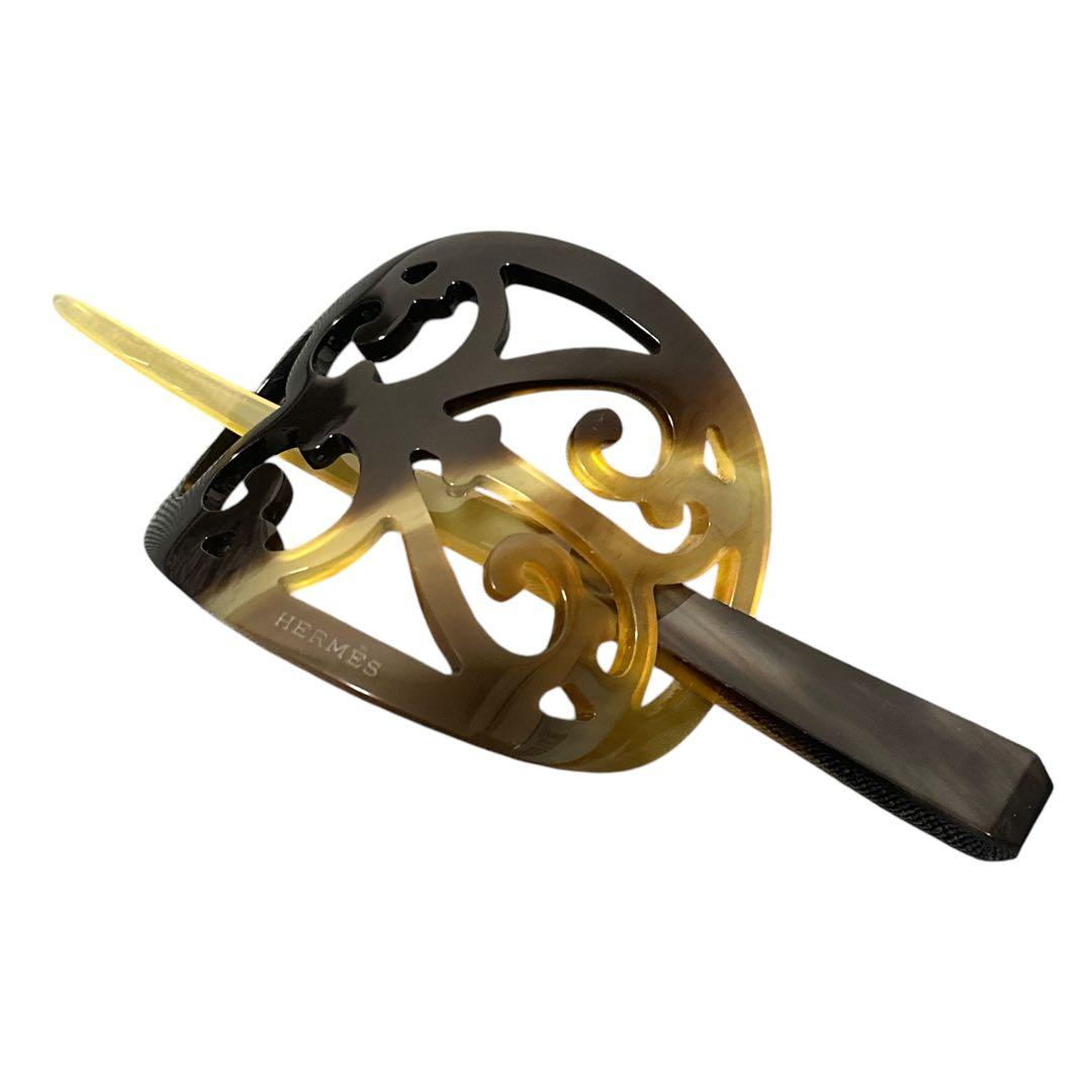 お買い得品✨ ロカイユ バッファローホーン髪飾り ブラウン ヘアアクセ エルメス