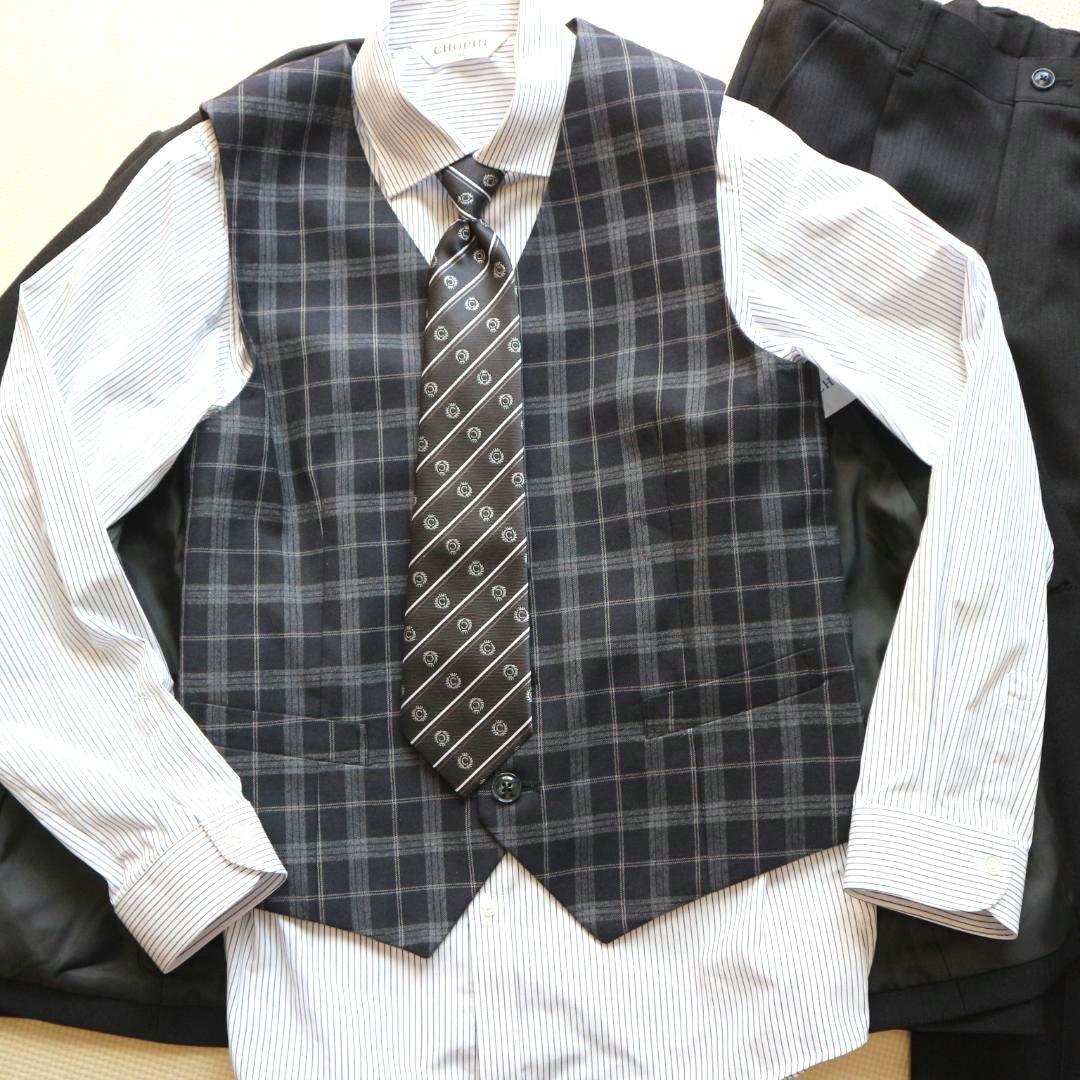 新品同様 ショパン 160cm 男の子 黒 ベスト付 セレモニースーツ上下セット