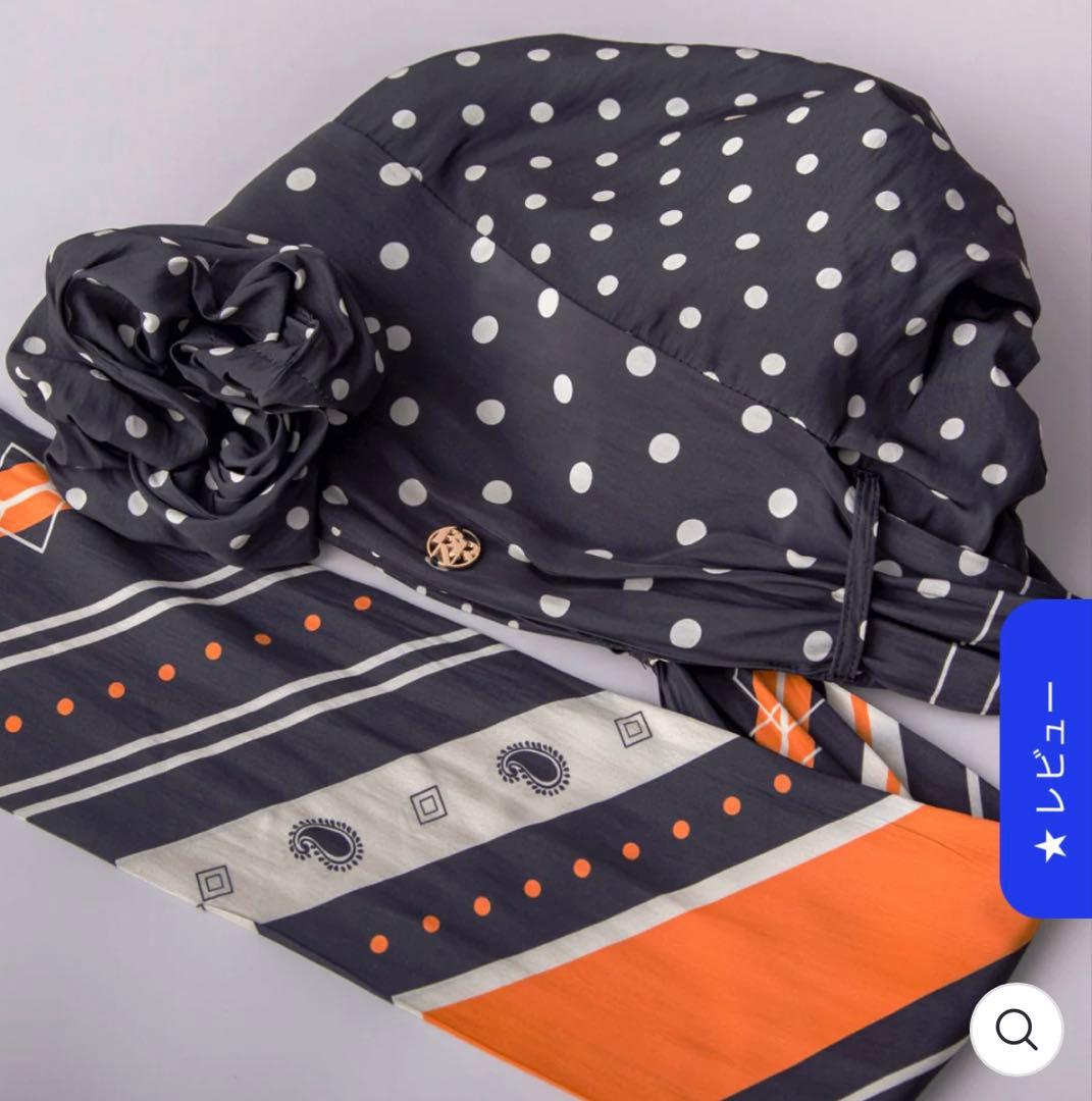 BAREN バレン　スカーフハット　ドットボーダーオレンジ