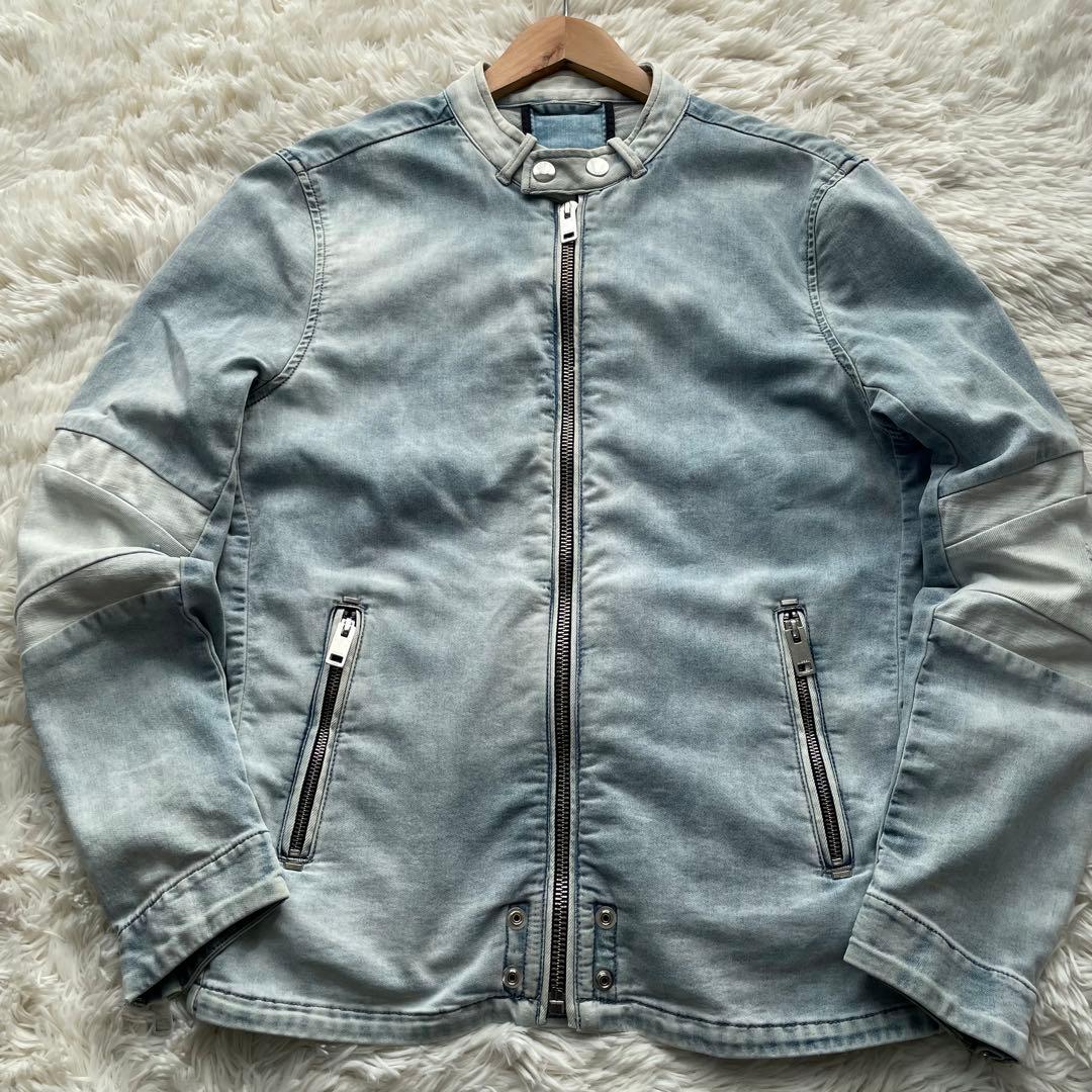 美品✨ディーゼル　デニム　ライダースジャケット　ジョグジーンズ　水色　L相当