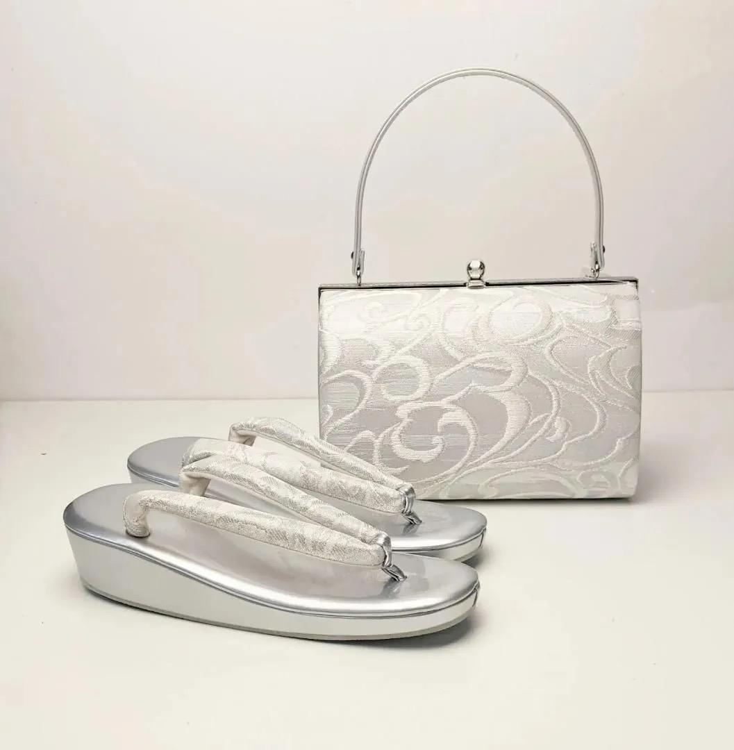 和装 草履バッグセット フォーマル 帯地 シルバー フリーサイズ u25