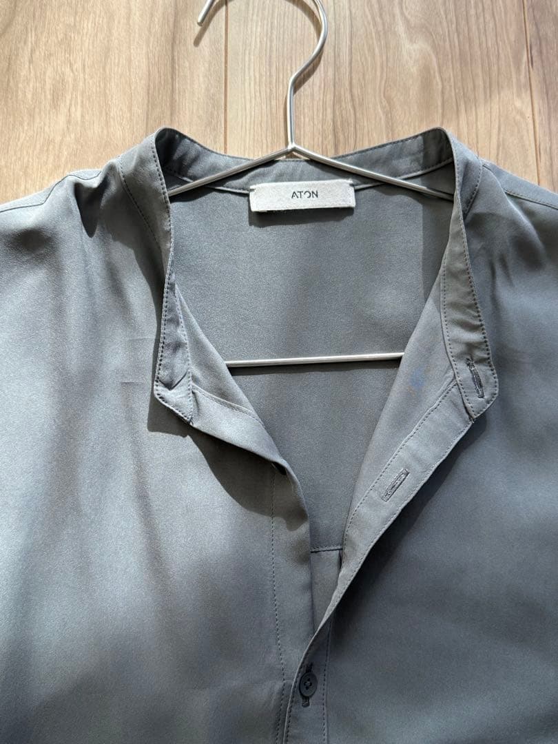 ATON グレー ボタンアップシャツワンピース