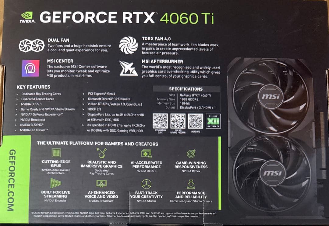 グラフィックボード・グラボ・ビデオカード MSI GeForce RTX 4060 Ti 16GB
