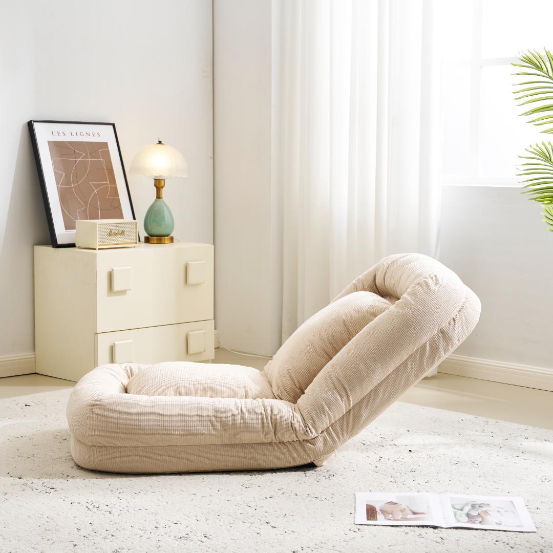 3WAYソファーベッド 枕付き可愛い座椅子 6段階リクライニング折りたたみ式