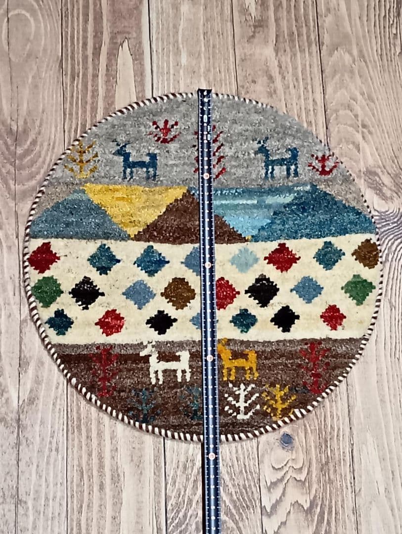 ペルシャ絨毯　ギャッベ　座布団　手織り　イラン　丸(71)