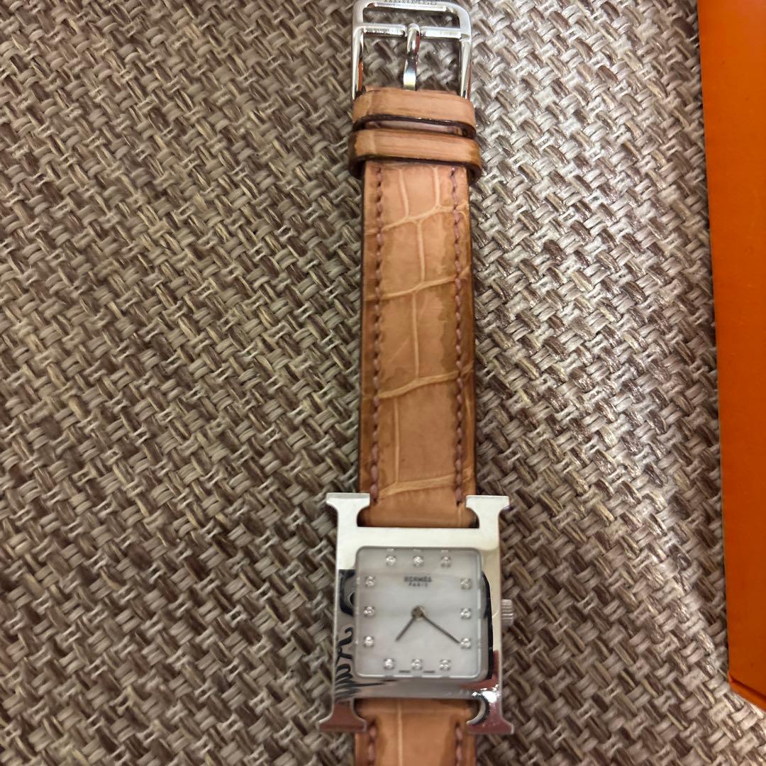 みみHERMES ベージュ レザー 時計