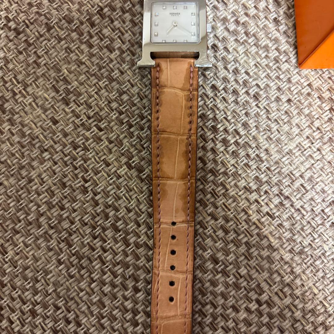 みみHERMES ベージュ レザー 時計