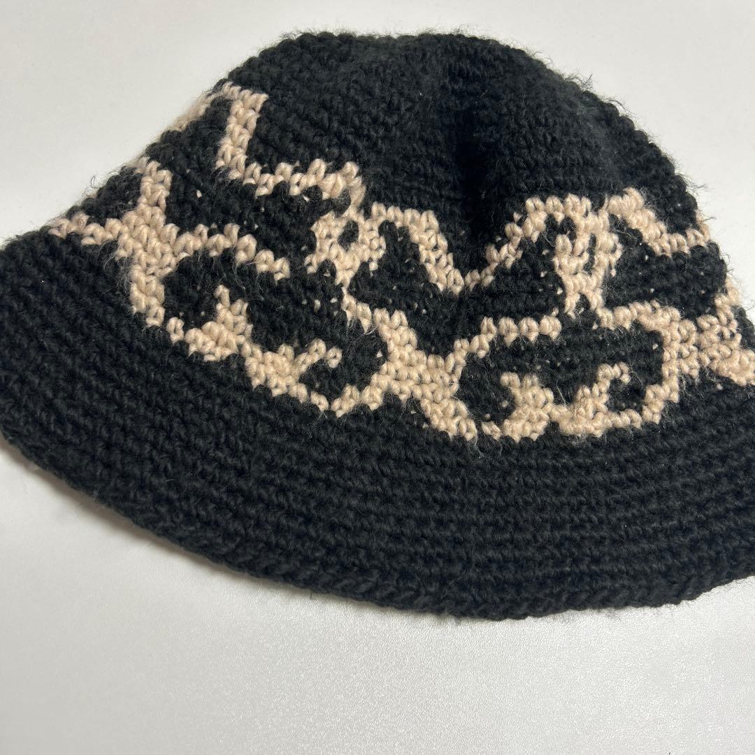 Stussy ニットバケットハット 黒/ベージュ