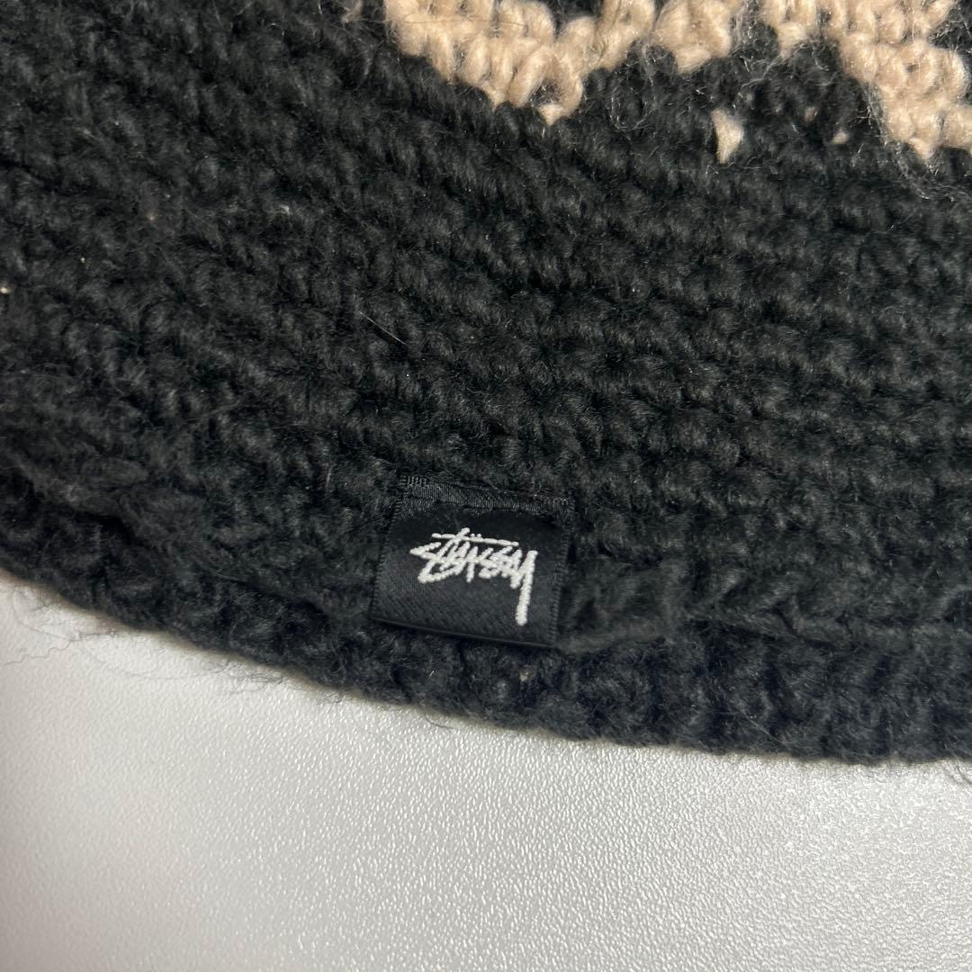 Stussy ニットバケットハット 黒/ベージュ