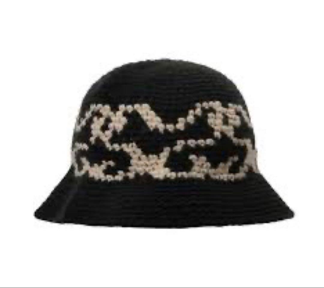 Stussy ニットバケットハット 黒/ベージュ