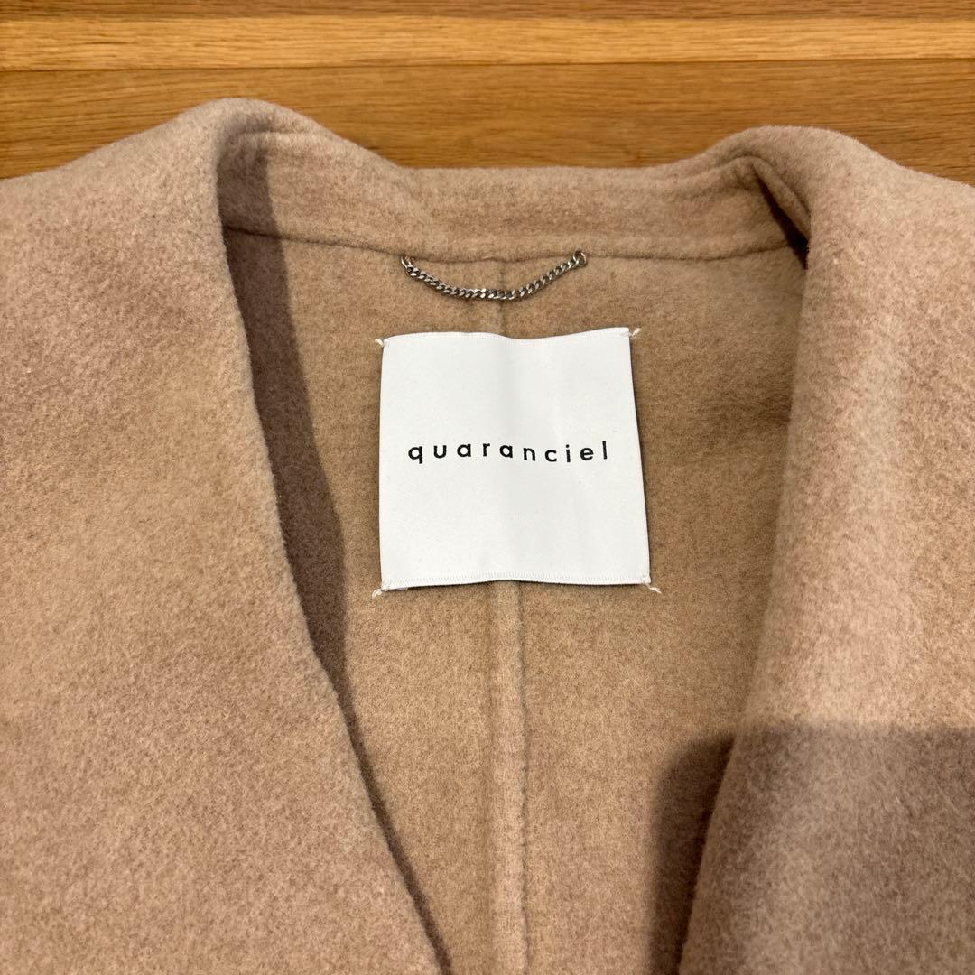 quaranciel リバーケープショートコート ウール混ベルト付ベージュ
