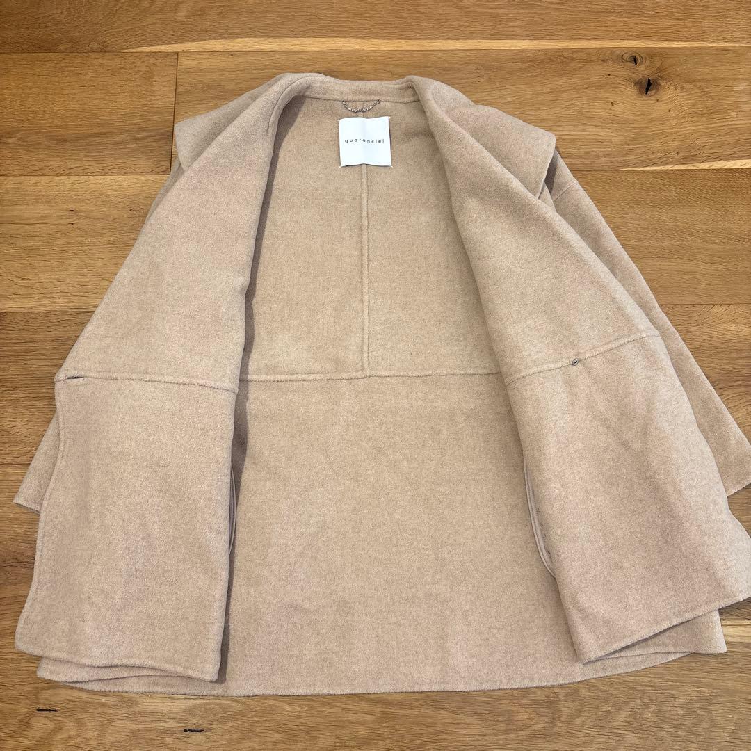 quaranciel リバーケープショートコート ウール混ベルト付ベージュ