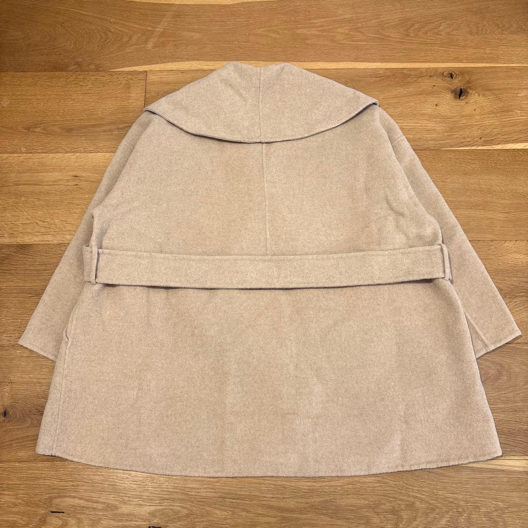 quaranciel リバーケープショートコート ウール混ベルト付ベージュ