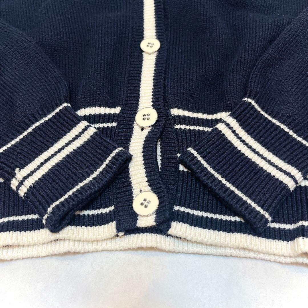 美品◆フォクシー ロゴ入りニットカーディガン ショート丈◇ネイビー フリーサイズ
