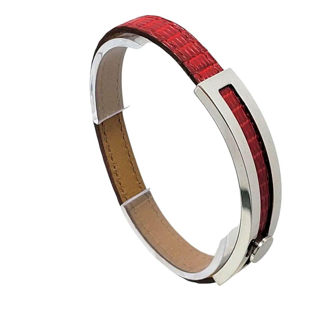 そら様HERMES バングル ブレスレット レザー プスプス レッド シルバー