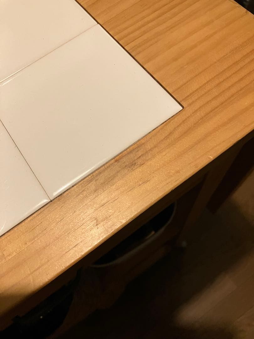 【送料込】キッチンワゴン　木製　キャスター付　タイル張り　モモナチュラル