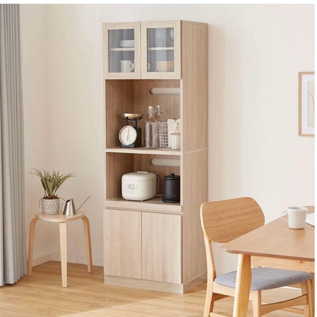 【KK】LOWYA 食器棚 レンジ台 オーク 組立済み