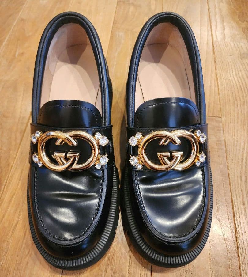 グッチ インターロッキングG レザー ローファー　36 ブラック　厚底
