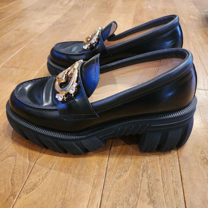 グッチ インターロッキングG レザー ローファー　36 ブラック　厚底