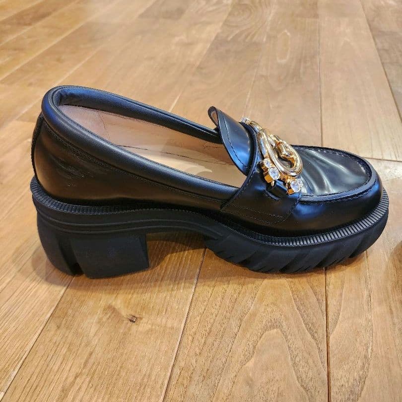 グッチ インターロッキングG レザー ローファー　36 ブラック　厚底