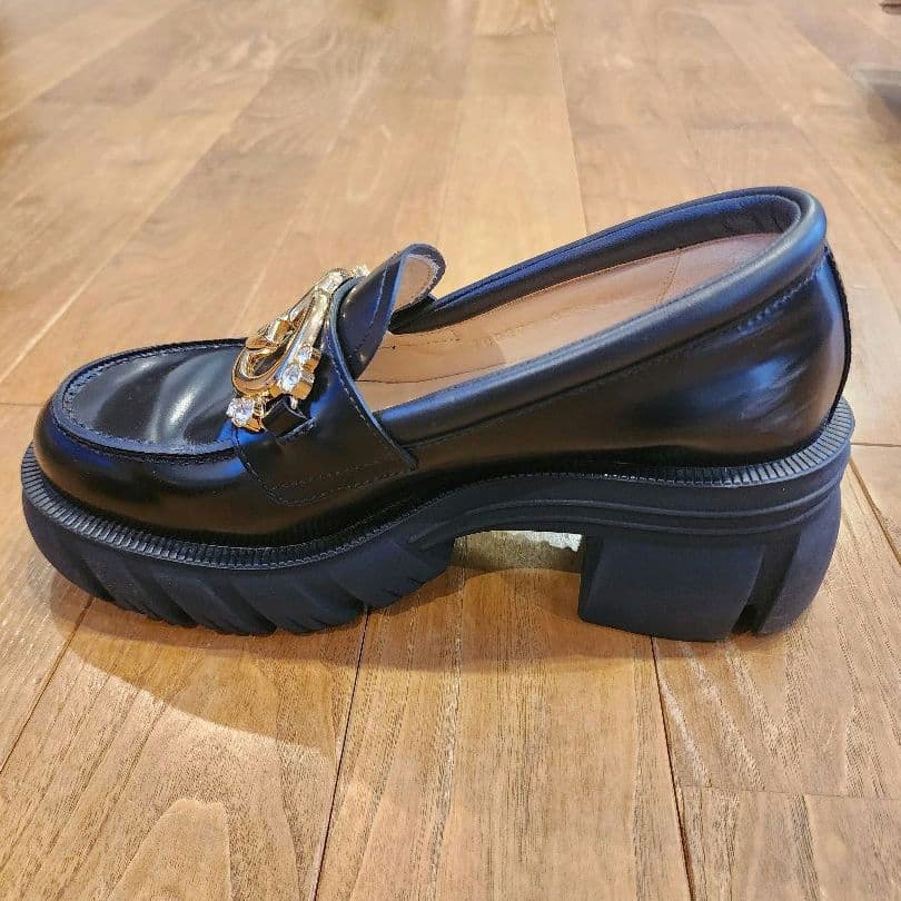 グッチ インターロッキングG レザー ローファー　36 ブラック　厚底