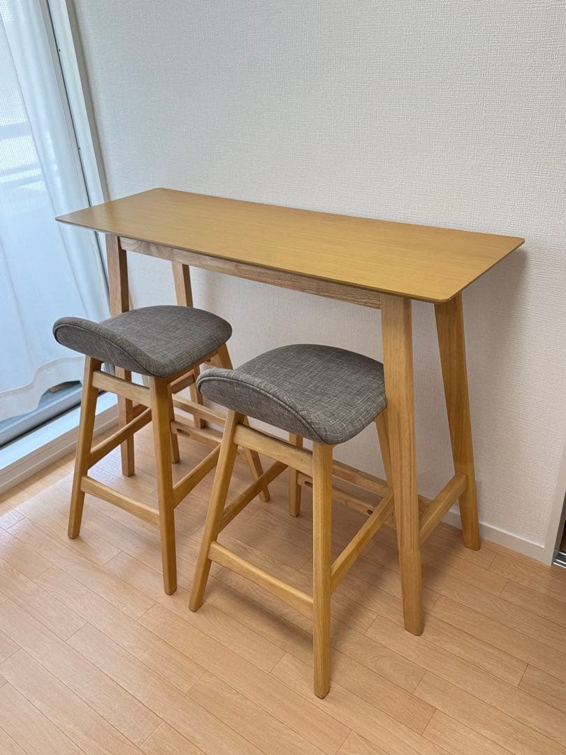 【お値下げ】ニトリ　木製カウンターテーブルと椅子2脚セット